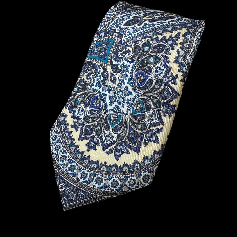 Mallory & Church London Silk Tie Navy Blue Red Cream Paisley Medallion Mens